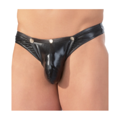 Svenjoyment Black Wet Look Thong With Press Studs