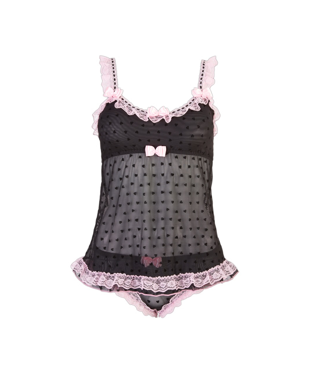 Cottelli Lingerie Black Babydoll With Pink Lace Trim - Image 3