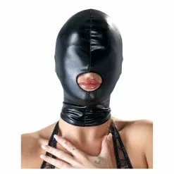 Bad Kitty Black Open Mouth Wet Look Hood Mask