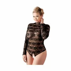 Cottelli Lingerie Black Lace Crotchless Bodysuit