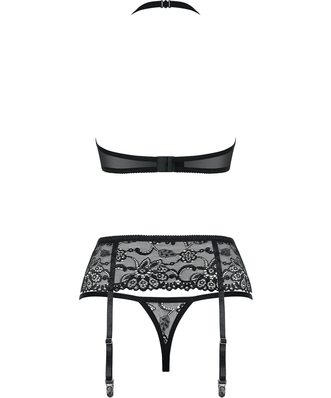 Obsessive Black Lace Three-piece Lingerie Set - Image 4