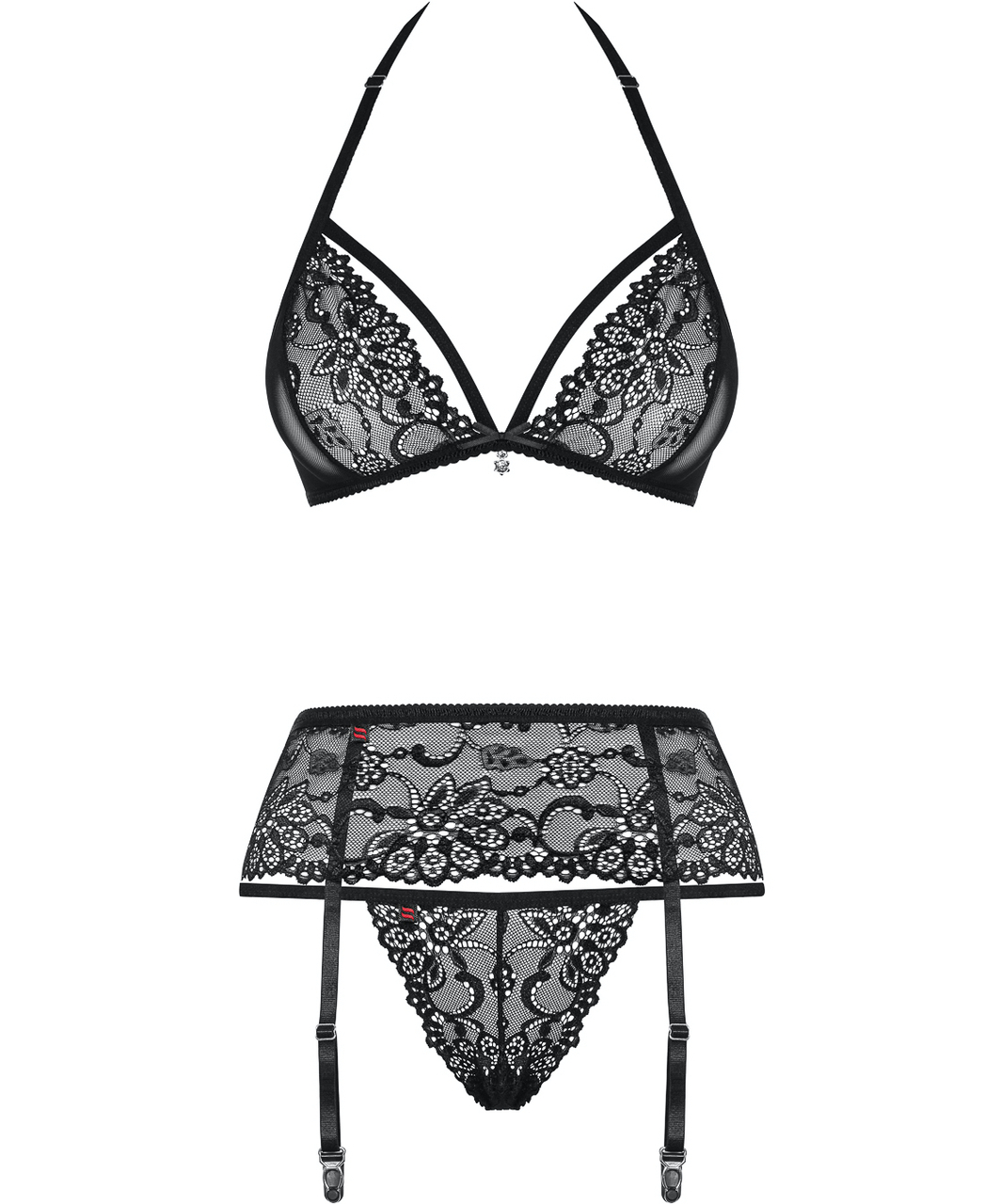 Obsessive Black Lace Three-piece Lingerie Set - Image 3