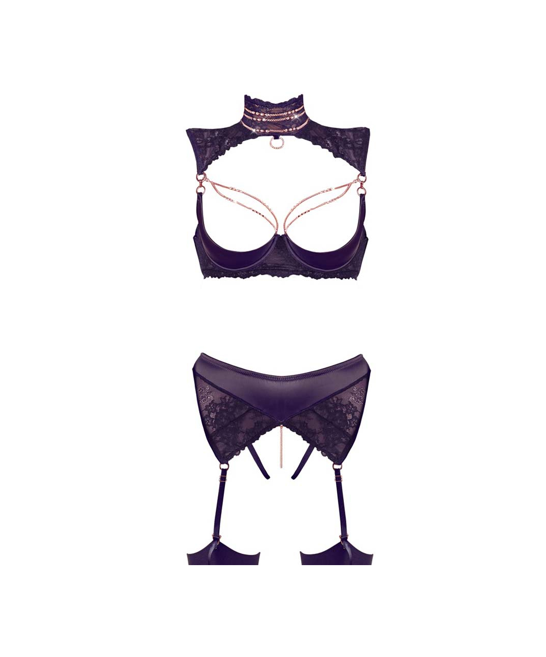 Abierta Fina Black 2-piece Suspender Set With Rose Gold Chains - Image 5