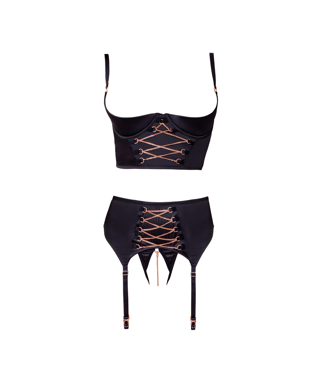 Abierta Fina Black 3-piece Suspender Set With Rose Gold Chains - Image 3