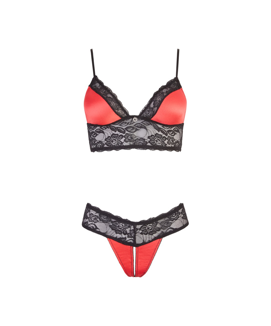 Cottelli Lingerie Black Lace Lingerie Set With Red Satin Inserts - Image 3