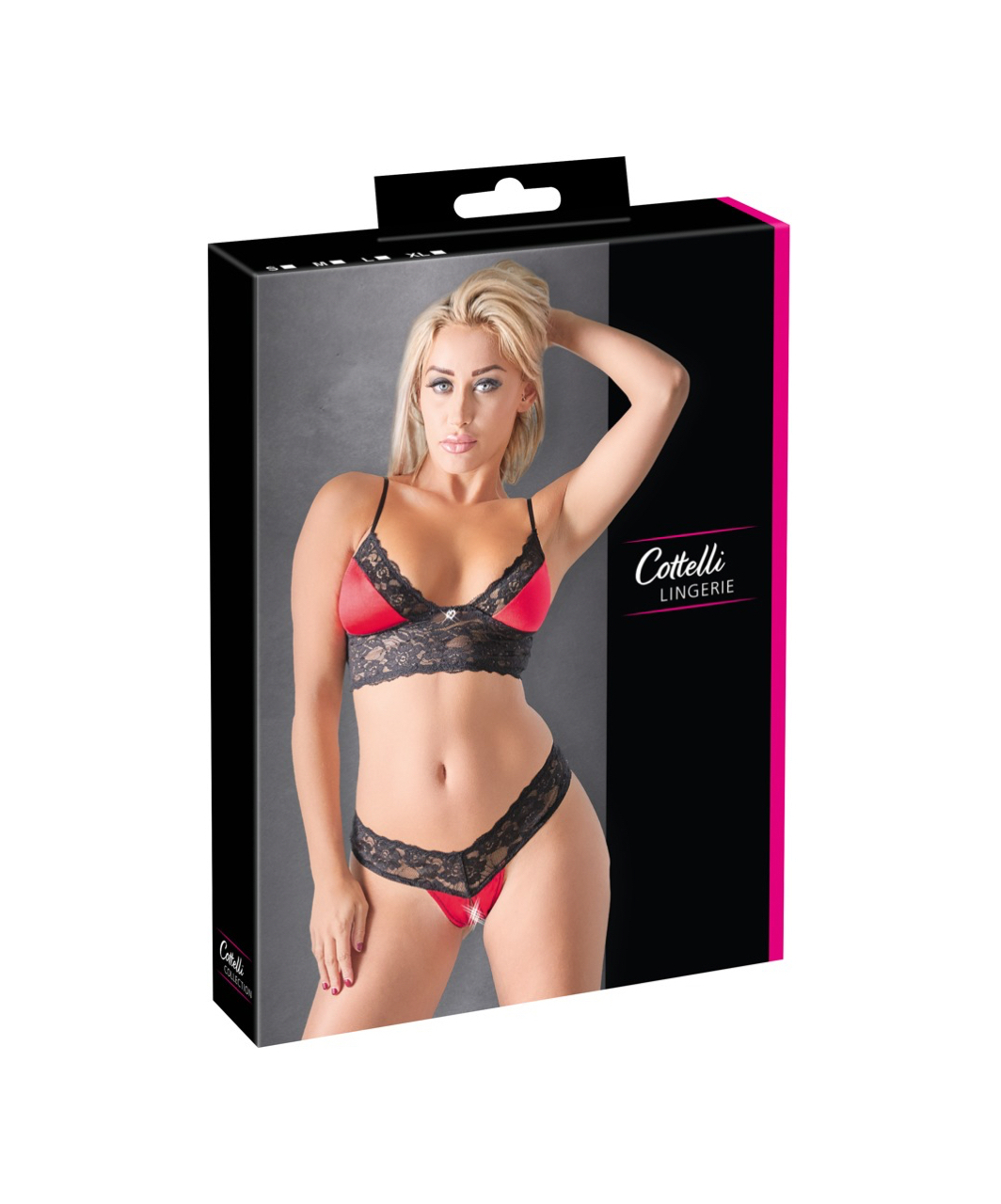 Cottelli Lingerie Black Lace Lingerie Set With Red Satin Inserts - Image 5