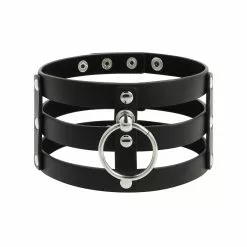 Coquette Black Leatherette Cage Choker With Ring