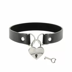 Coquette Black Leatherette Heart Padlock Choker