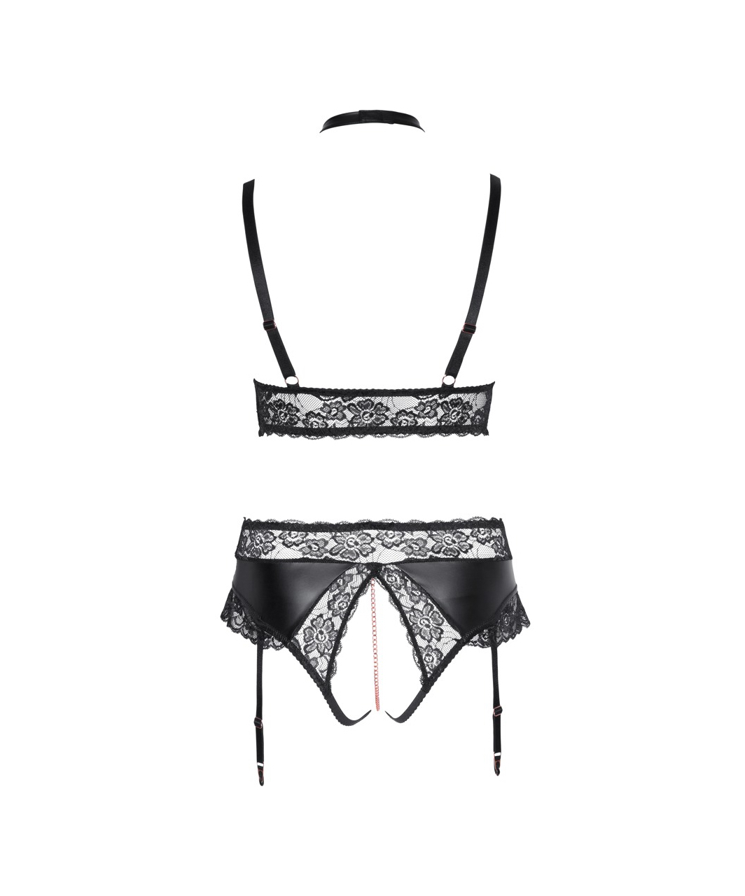 Cottelli Lingerie Black Matte Look & Lace Crotchless Suspender Set - Image 5