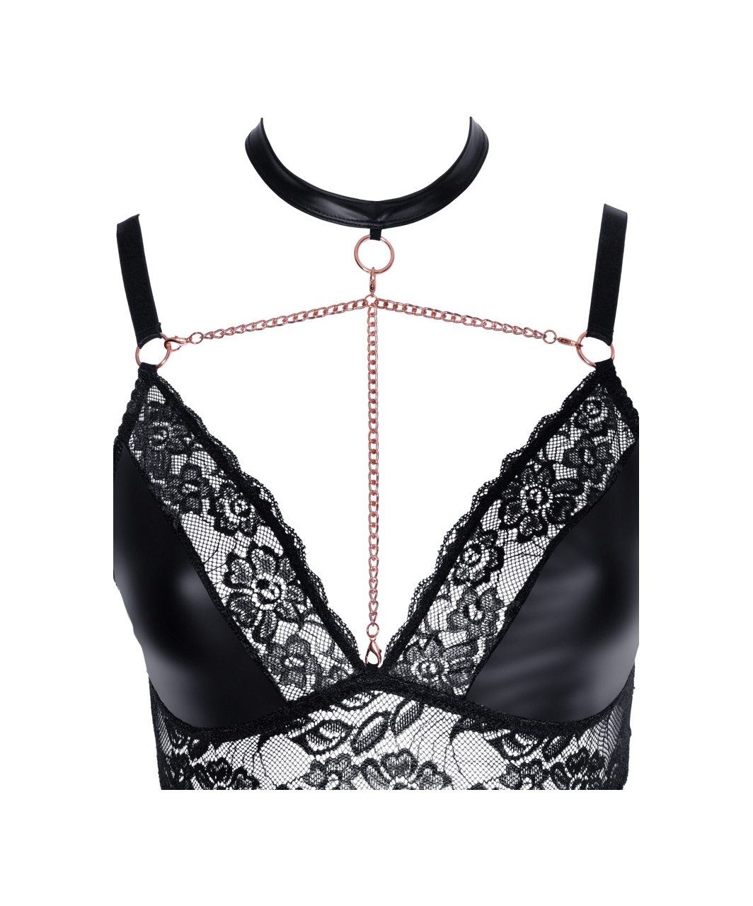 Cottelli Lingerie Black Matte Look & Lace Crotchless Suspender Set - Image 6