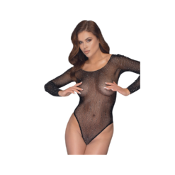 NO:XQSE Black Net Bodysuit With Rhinestones