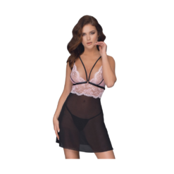 Cottelli Lingerie Black Sheer Chemise With Pink Lace