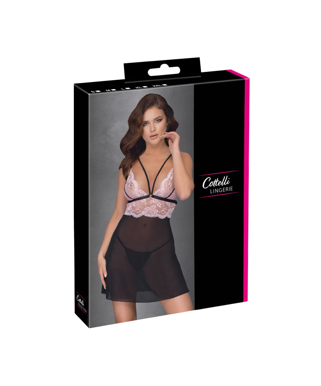 Cottelli Lingerie Black Sheer Chemise With Pink Lace - Image 5
