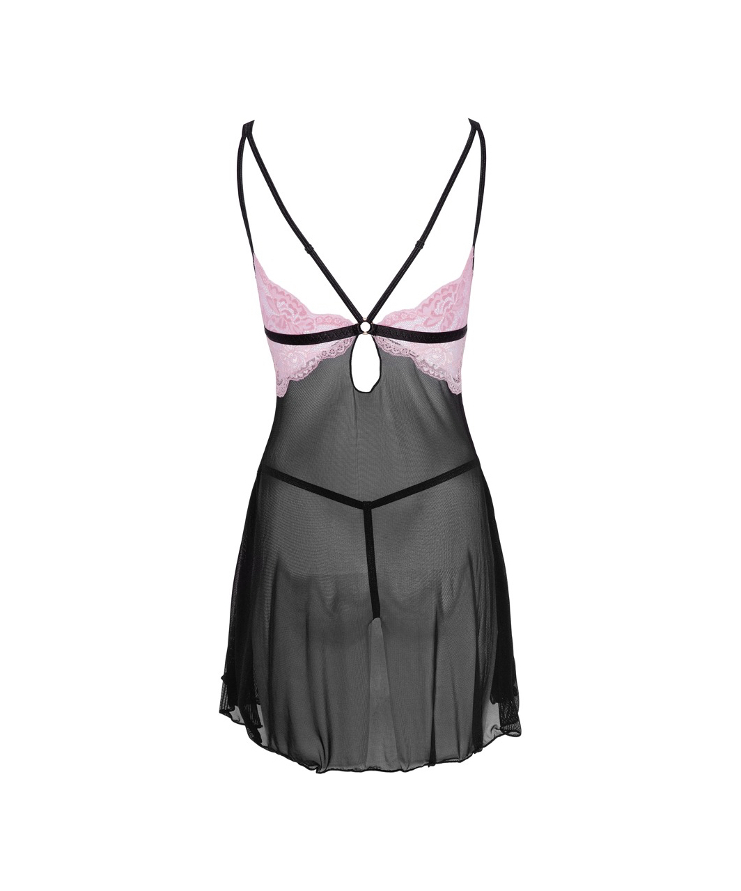 Cottelli Lingerie Black Sheer Chemise With Pink Lace - Image 4