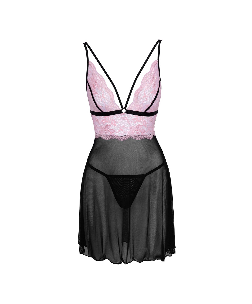 Cottelli Lingerie Black Sheer Chemise With Pink Lace - Image 3
