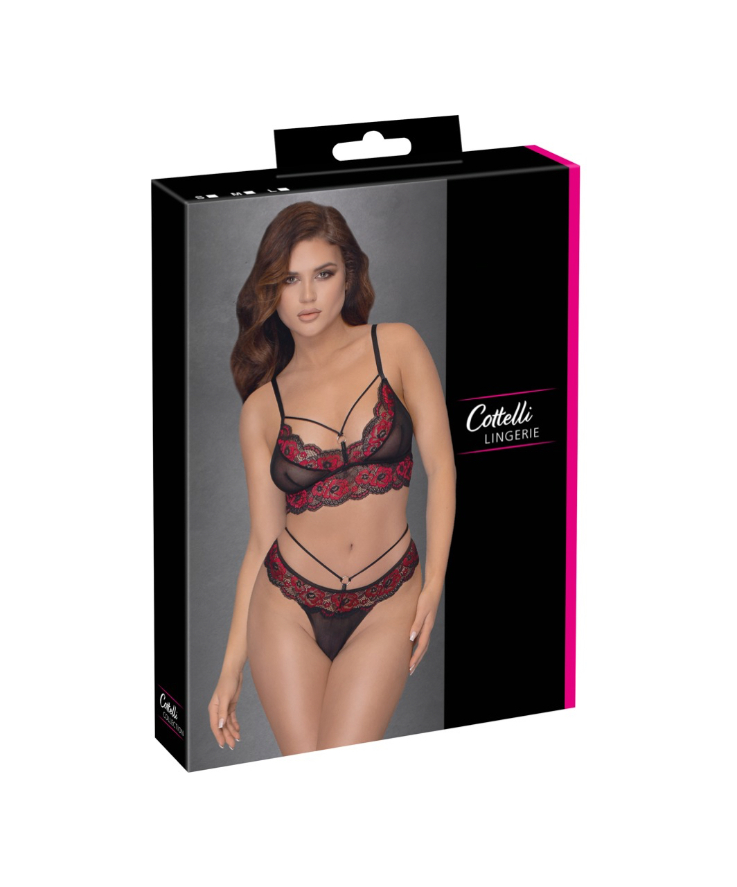Cottelli Lingerie Black Sheer Mesh Lingerie Set With Red Embroidery - Image 3