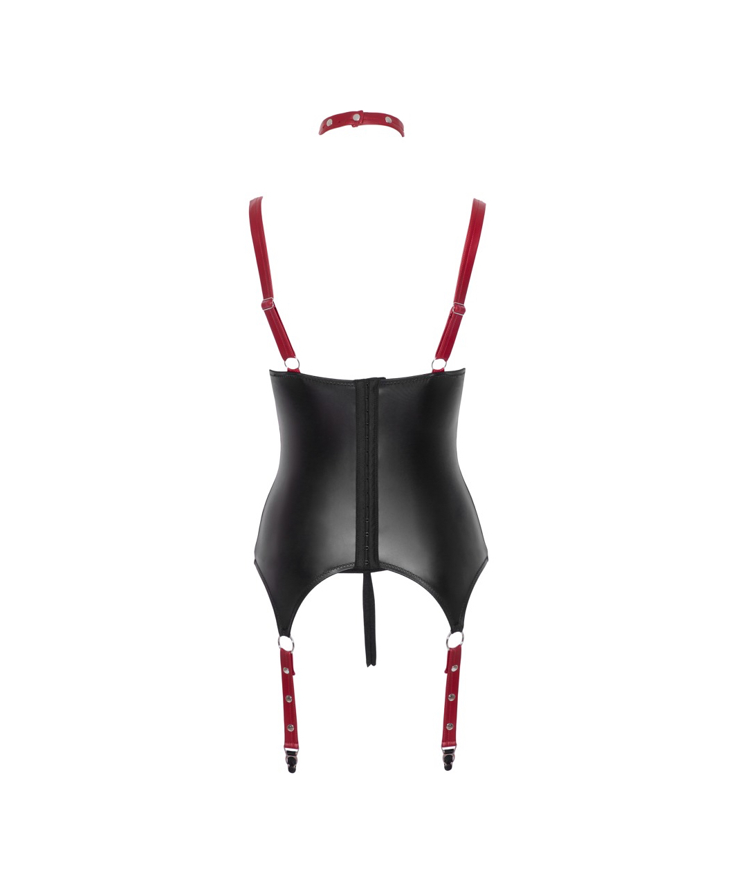 Cottelli Lingerie Bondage Black Matte Look Basque With Red Straps - Image 5