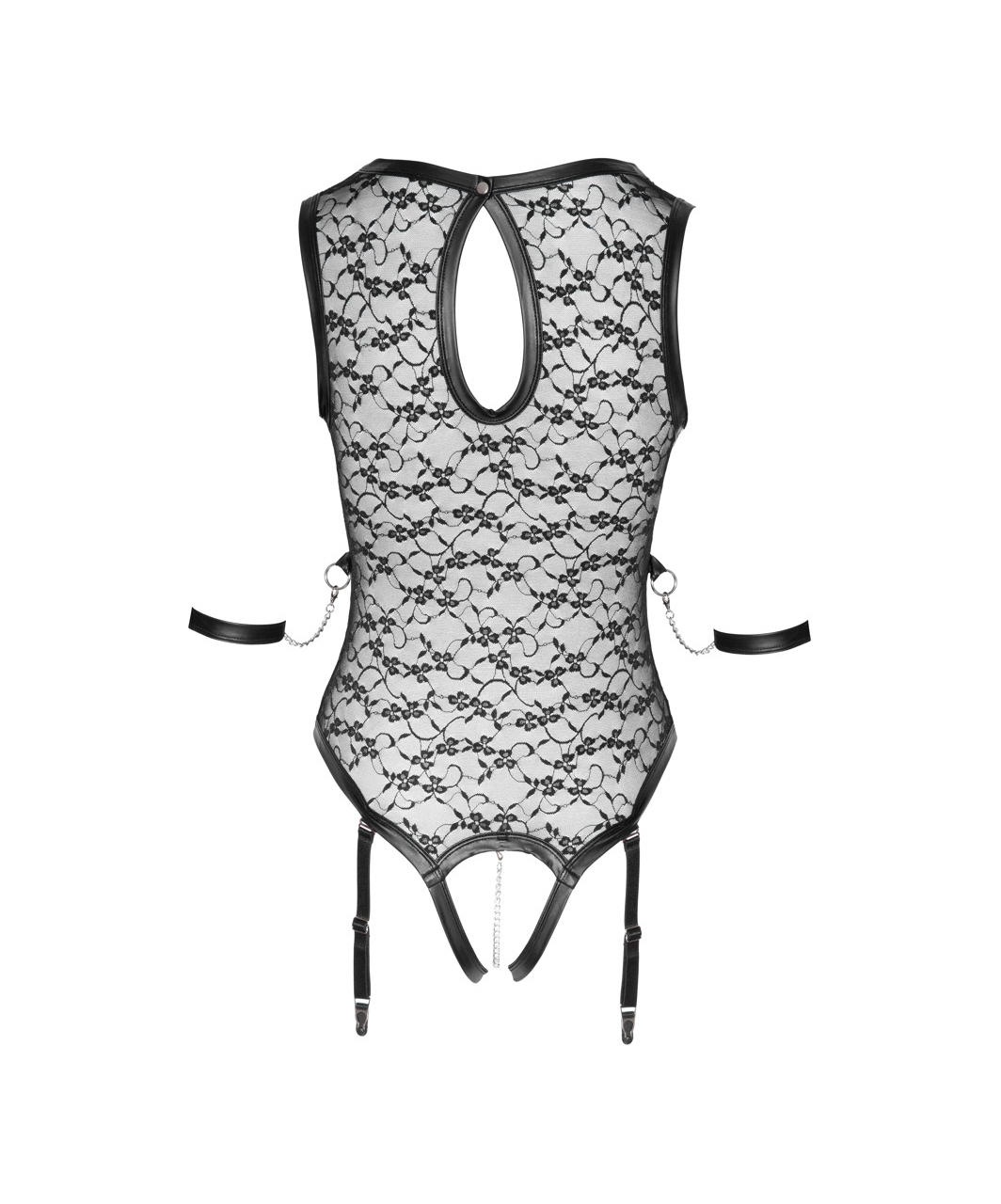Cottelli Lingerie Bondage Black Sheer Mesh Crotchless Suspender Bodysuit - Image 5