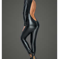 Noir Handmade Black Matte Look Open Back Catsuit