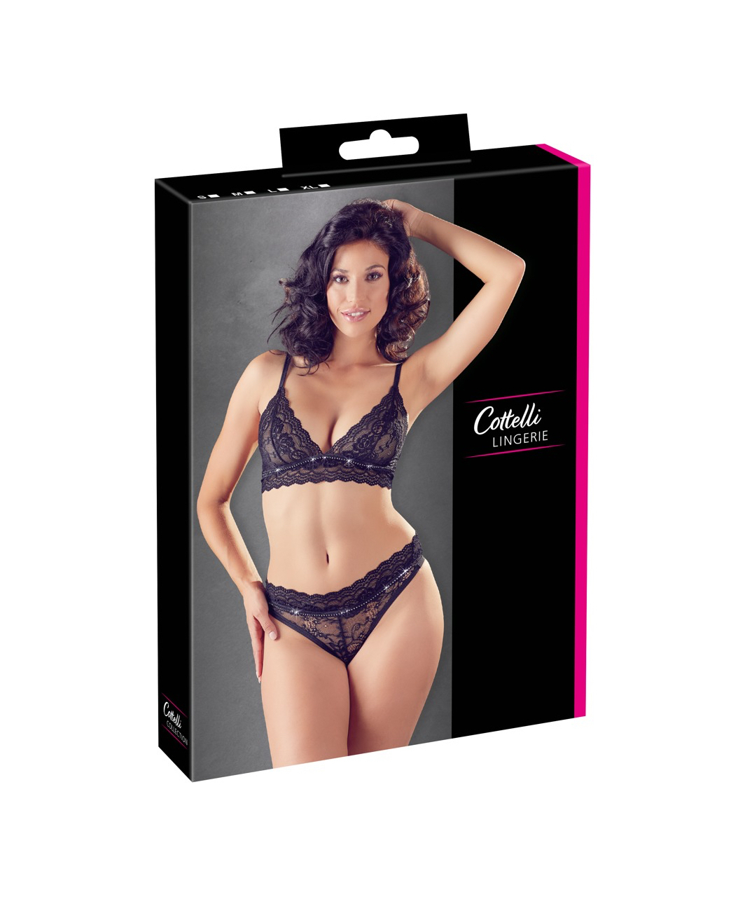 Cottelli Lingerie Black Lace Rhinestone Lingerie Set - Image 4