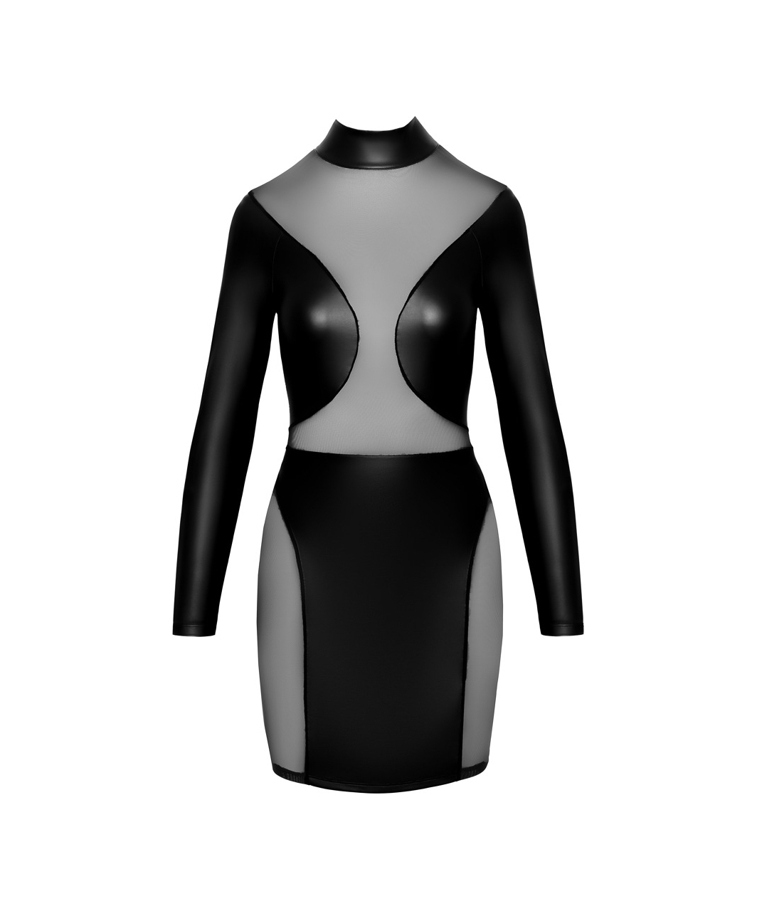 Cottelli Lingerie Black Matte Look Mini Dress With Sheer Mesh Inserts - Image 4