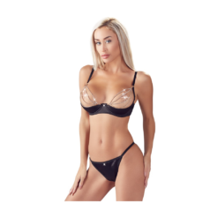 Cottelli Lingerie Black Satin Rhinestone Shelf Bra And String