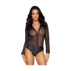 Cottelli Lingerie Black Sheer Mesh Bodysuit With Zipper