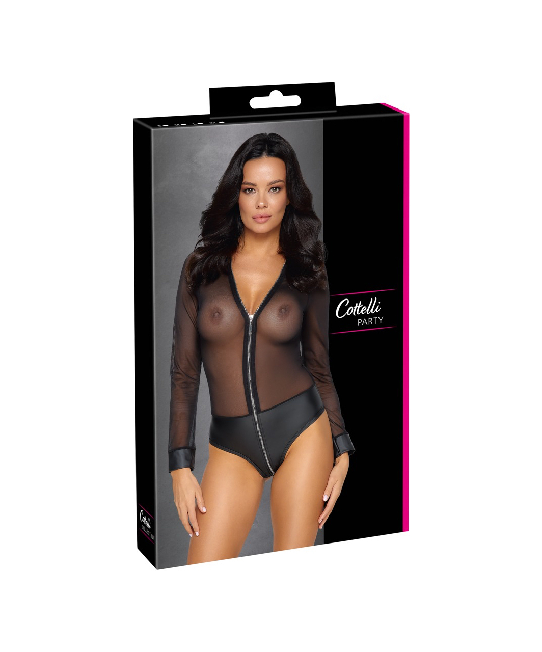 Cottelli Lingerie Black Sheer Mesh Bodysuit With Zipper - Image 7