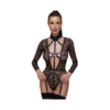Cottelli Lingerie Black Sheer Mesh Suspender Bodysuit