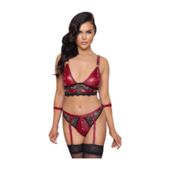 Cottelli Lingerie Bondage Red Suspender Lingerie Set