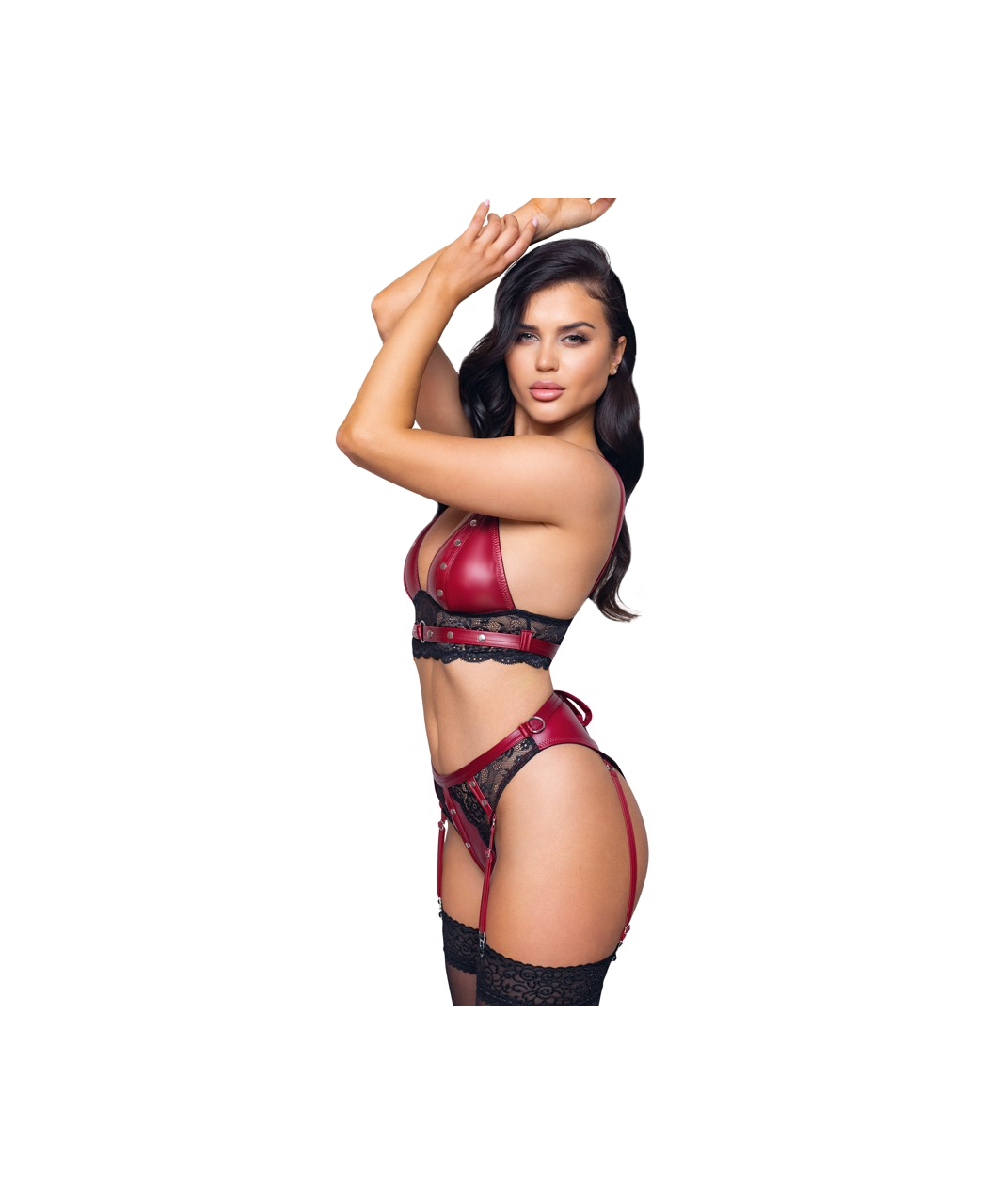 Cottelli Lingerie Bondage Red Suspender Lingerie Set - Image 2