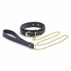 NS Novelties Navy Blue Faux Leather Collar With Leash