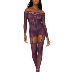Dreamgirl Purple Net Garter Dress Bodystocking
