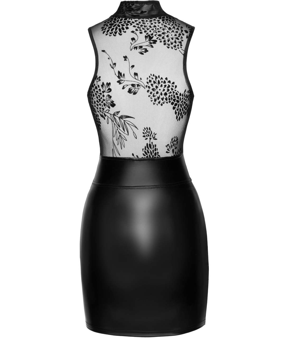 Noir Handmade Black Matte Look & Sheer Mesh Mini Dress - Image 5