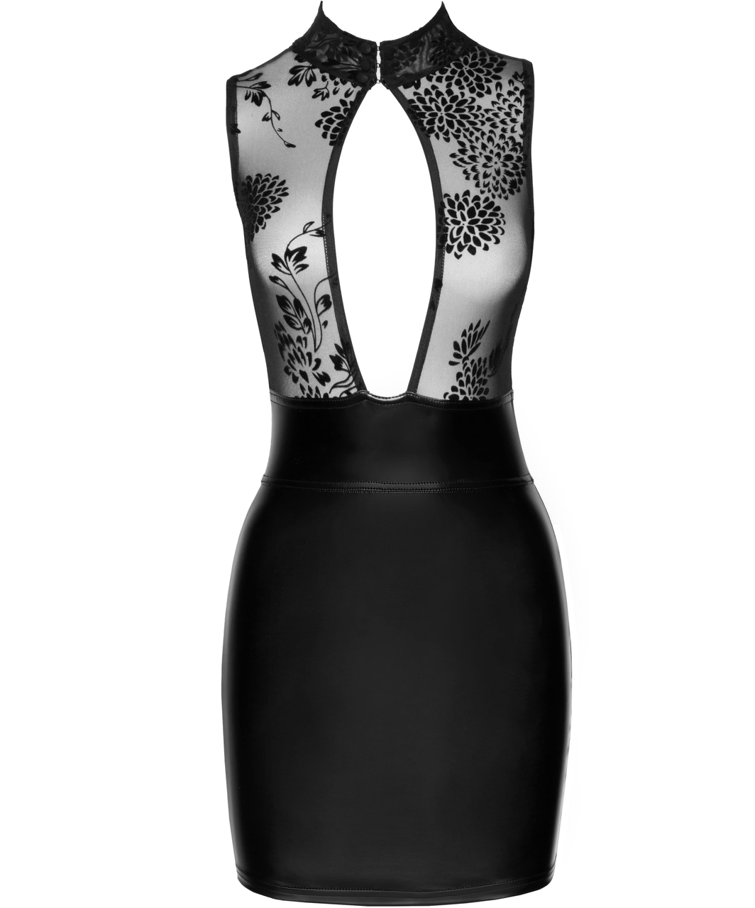 Noir Handmade Black Matte Look & Sheer Mesh Mini Dress - Image 4