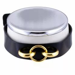 HEL Milano Camilla Black Leather Collar With Gold Coloured Ring