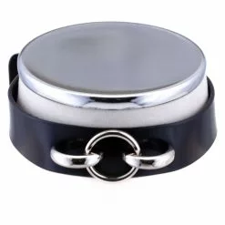 HEL Milano Camilla Black Leather Collar With Silver Coloured Ring