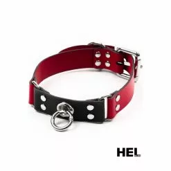 HEL Milano Leather Collar In Red & Black