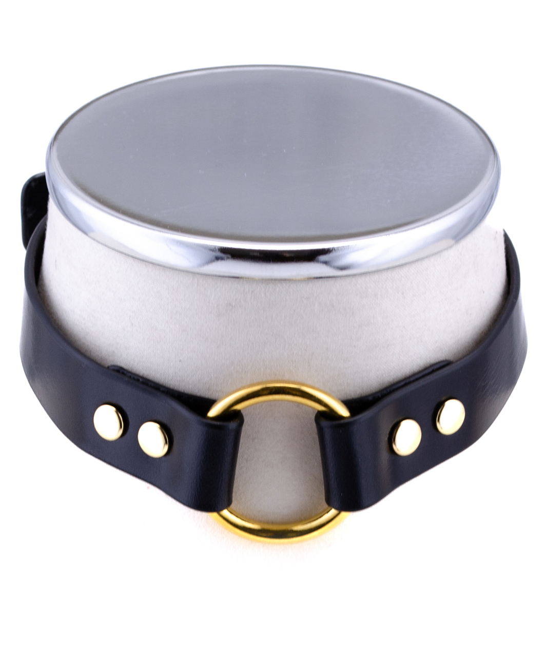 HEL Milano Mia Black Leather Collar With Gold Coloured Ring