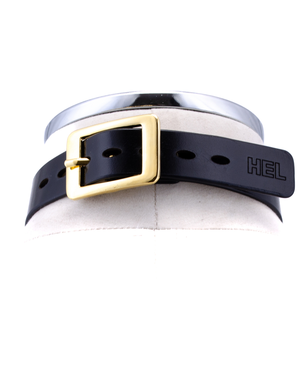 HEL Milano Mia Black Leather Collar With Gold Coloured Ring - Image 2