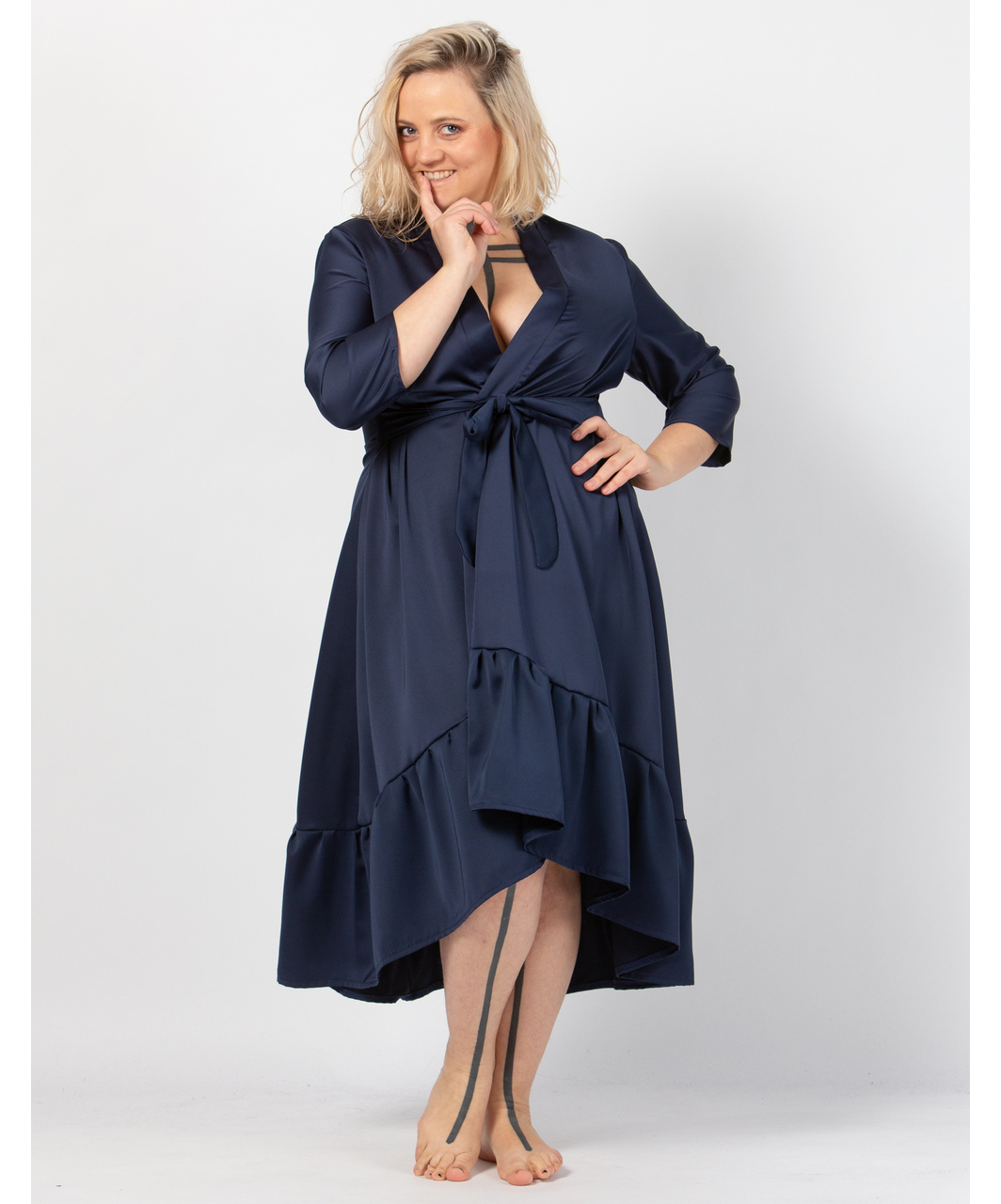 MAKE Dark Blue Asymmetrical Robe With Ruffles - Image 4