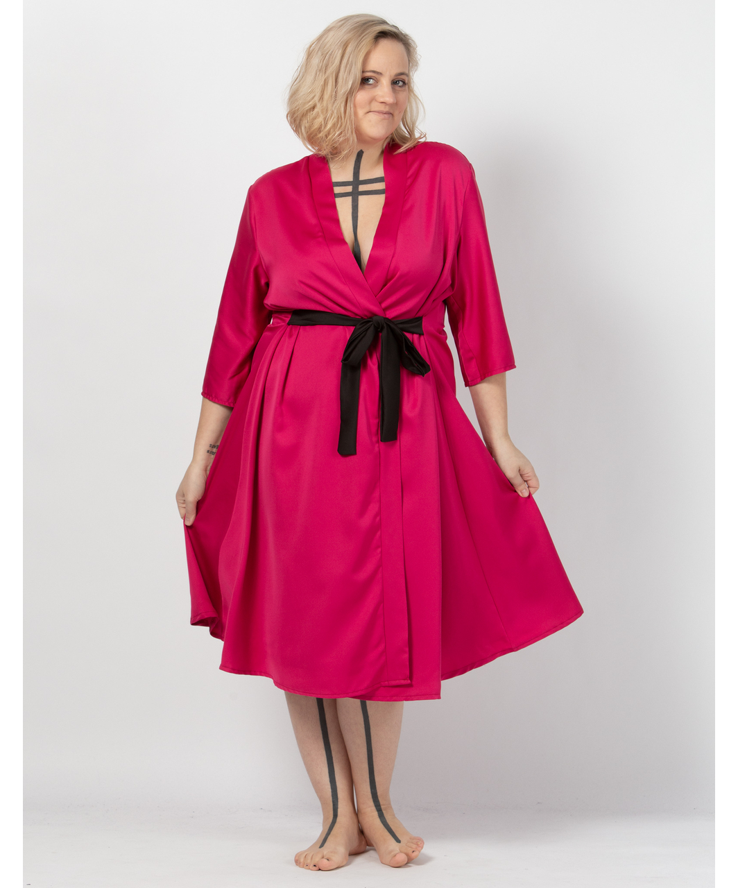 MAKE Bright Pink Robe With Black Sash - Image 4