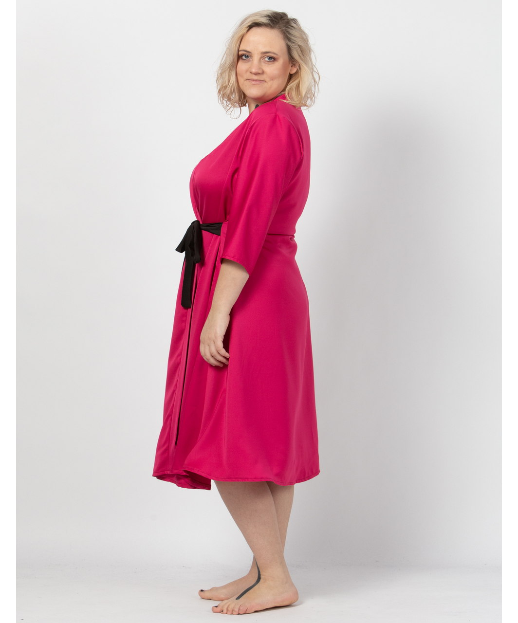 MAKE Bright Pink Robe With Black Sash - Image 5