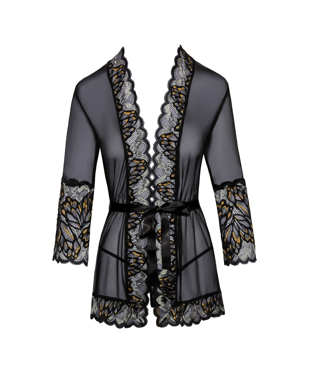 Kissable Opaline Black Sheer Mesh Peignoir - Image 3