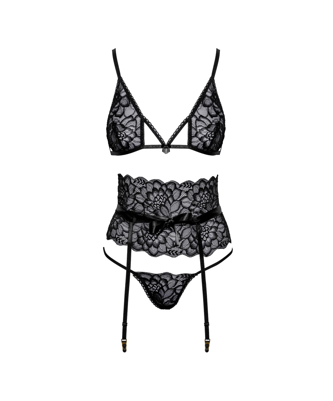 Kissable Posy Black Lace Suspender Lingerie Set - Image 3