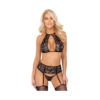 Kissable Posy Black Lace Suspender Lingerie Set