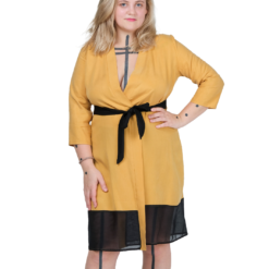 MAKE Yellow Tencel Robe With Black Sheer Hem
