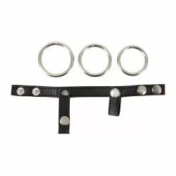 Bad Kitty Metal Cock Rings With Faux Leather Strap
