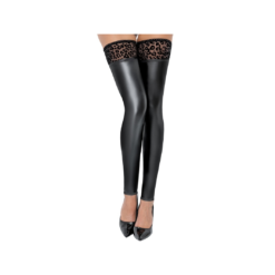 Noir Handmade Black Matte Look Hold-up Stockings With Flock Print