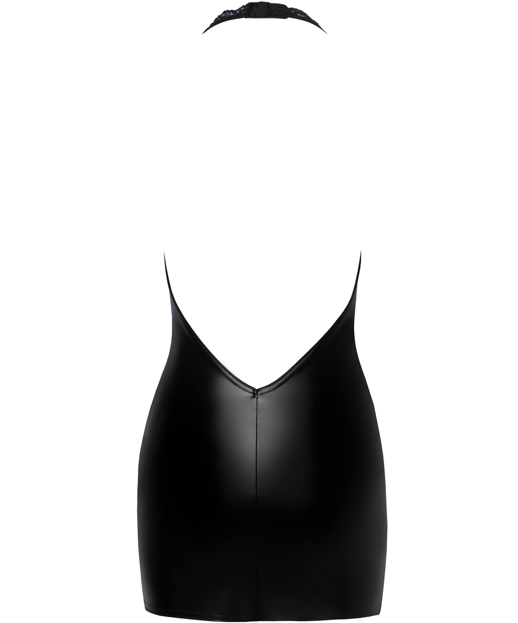 Noir Handmade Black Matte Look Mini Dress With Lace - Image 4